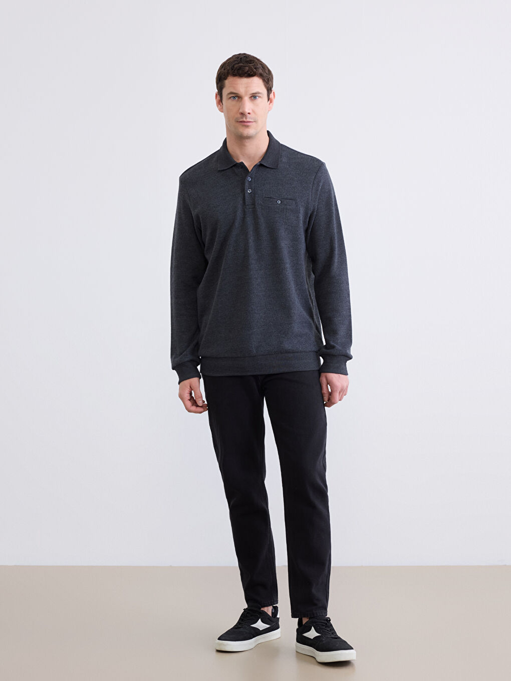 Antrasit Polo Yaka Erkek Sweatshirt-1