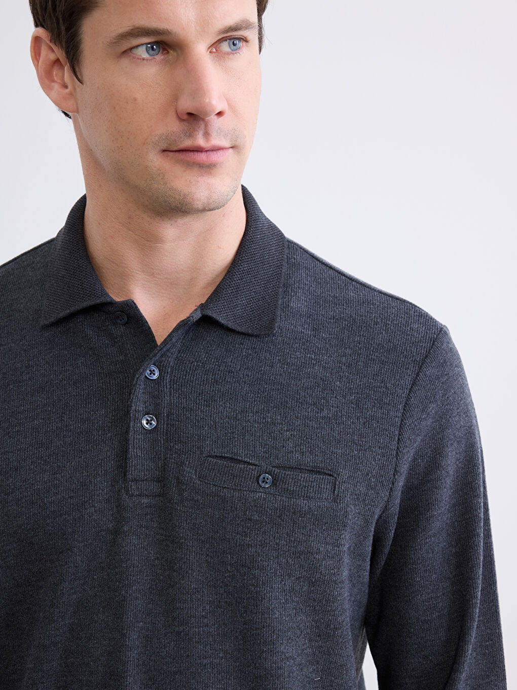 Antrasit Polo Yaka Erkek Sweatshirt-2