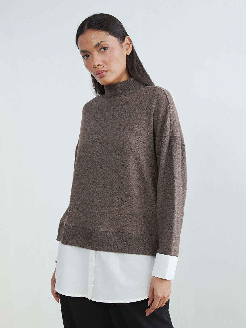 Kahverengi Soft Touch Oversize Kadın Sweatshirt Tunik