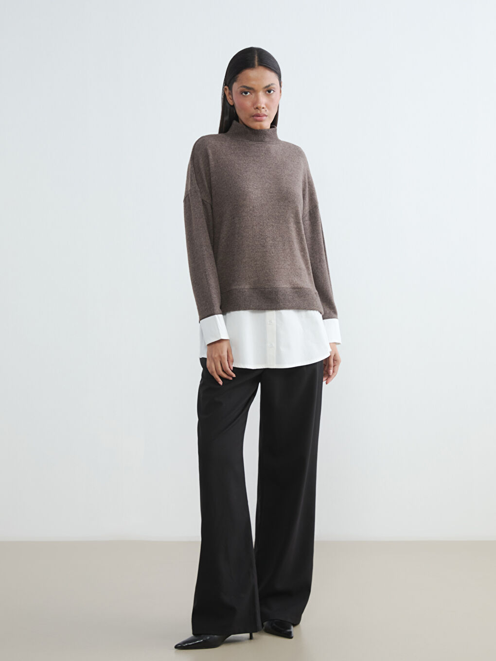 Kahverengi Soft Touch Oversize Kadın Sweatshirt Tunik-1