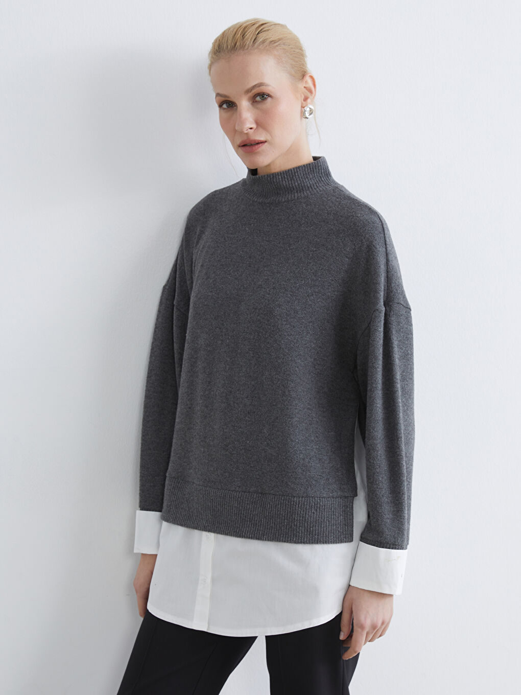 Antrasit Soft Touch Oversize Kadın Sweatshirt Tunik