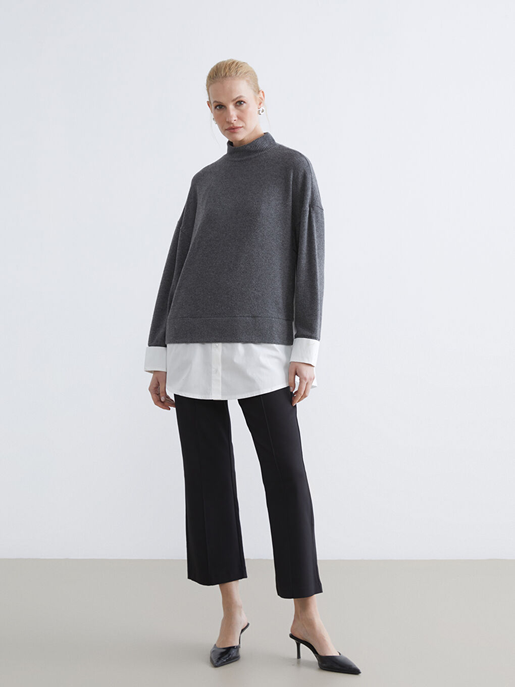Antrasit Soft Touch Oversize Kadın Sweatshirt Tunik-1