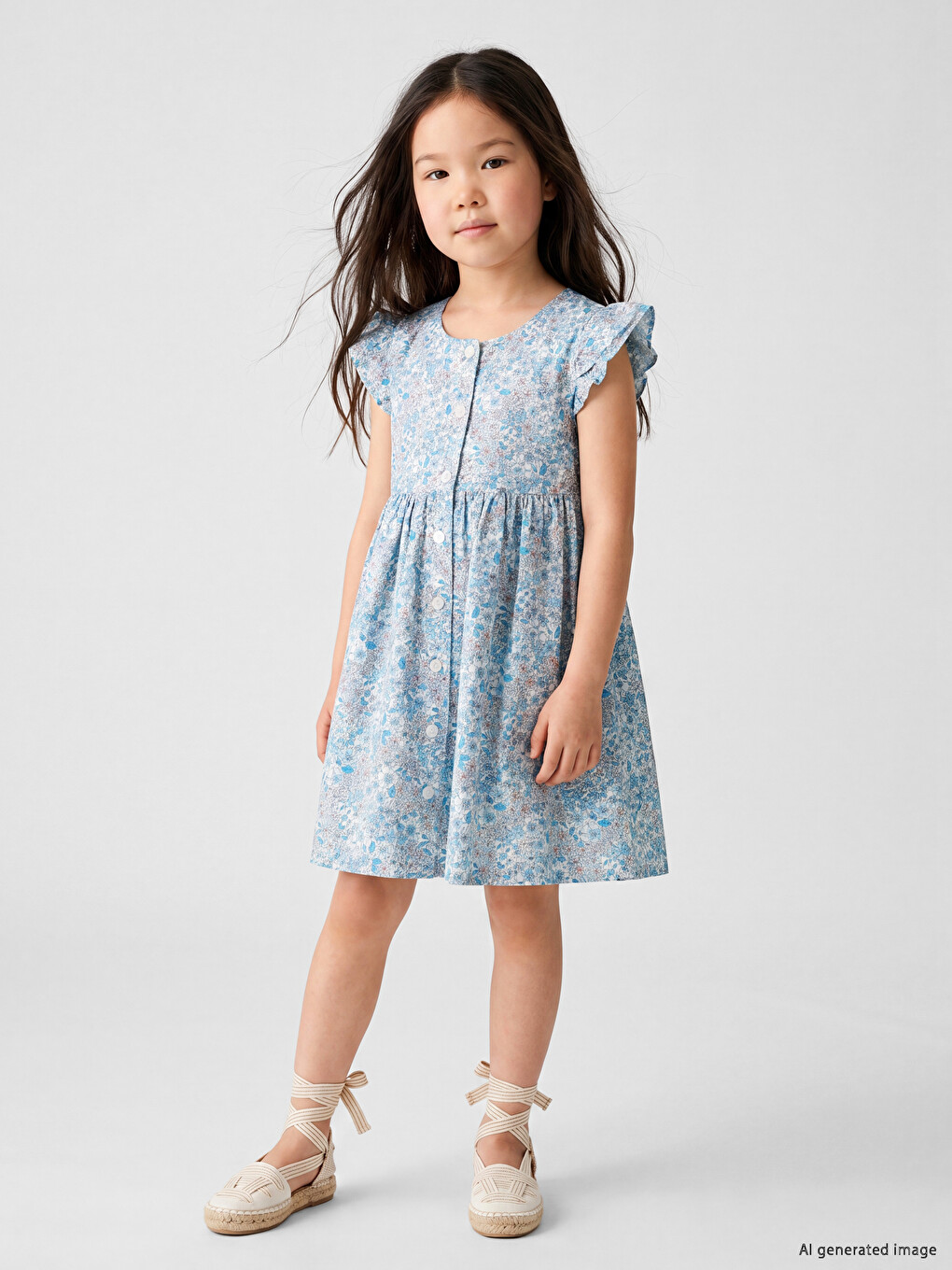 Blumiges Mädchen Leinen-look Kleid