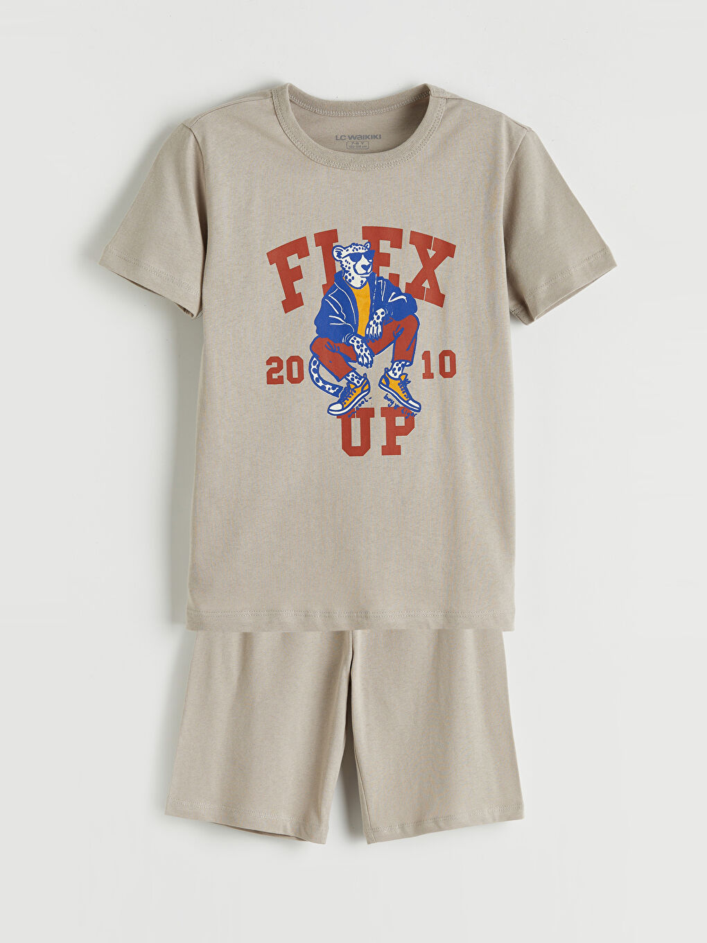 Gri Erkek Çocuk Baskılı Kısa Kollu Şortlu Pijama Takımı