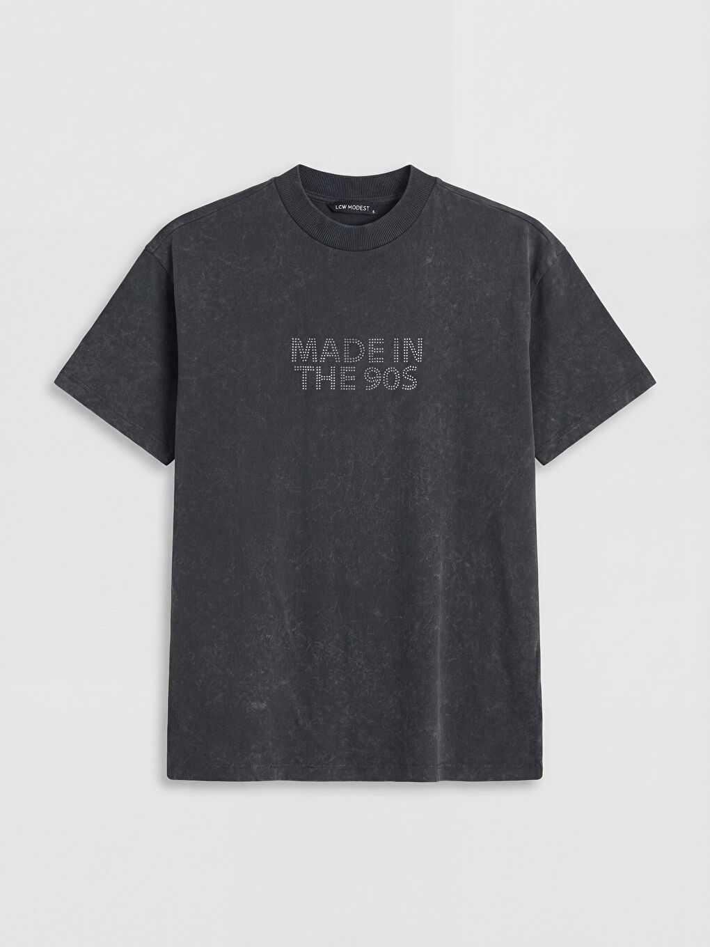 Antrasit Bisiklet Yaka Taş İşlemeli Kadın Tişört