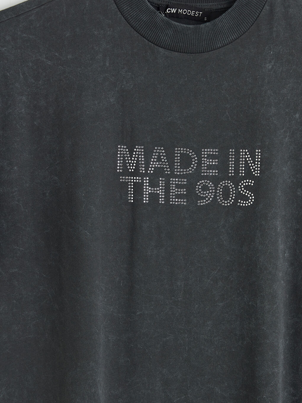 Antrasit Bisiklet Yaka Taş İşlemeli Kadın Tişört-2