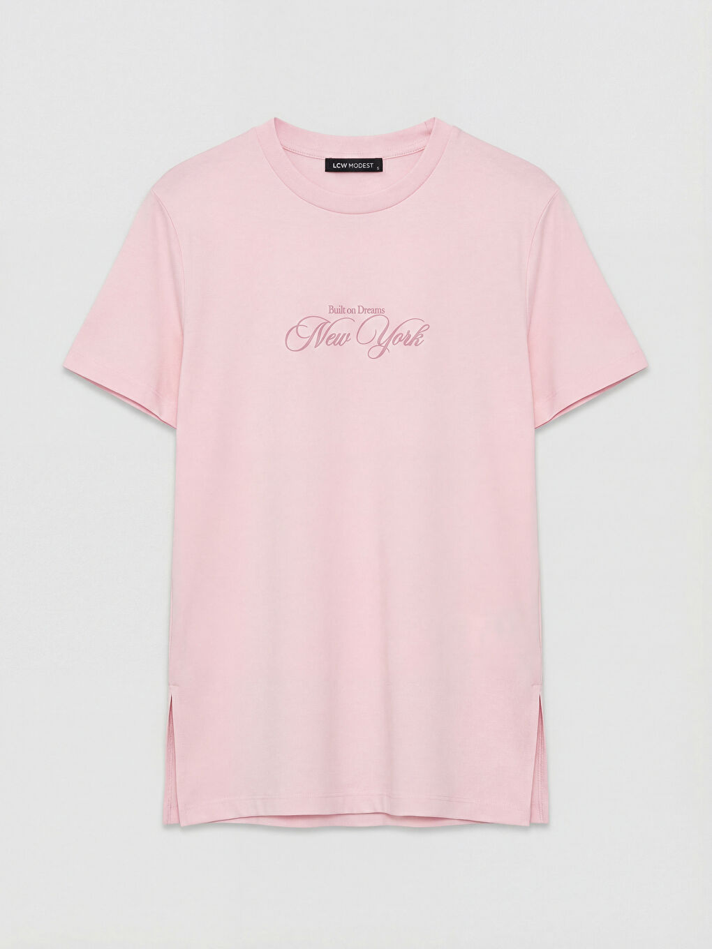 Pembe Bisiklet Yaka New York Baskılı Kadın Tunik