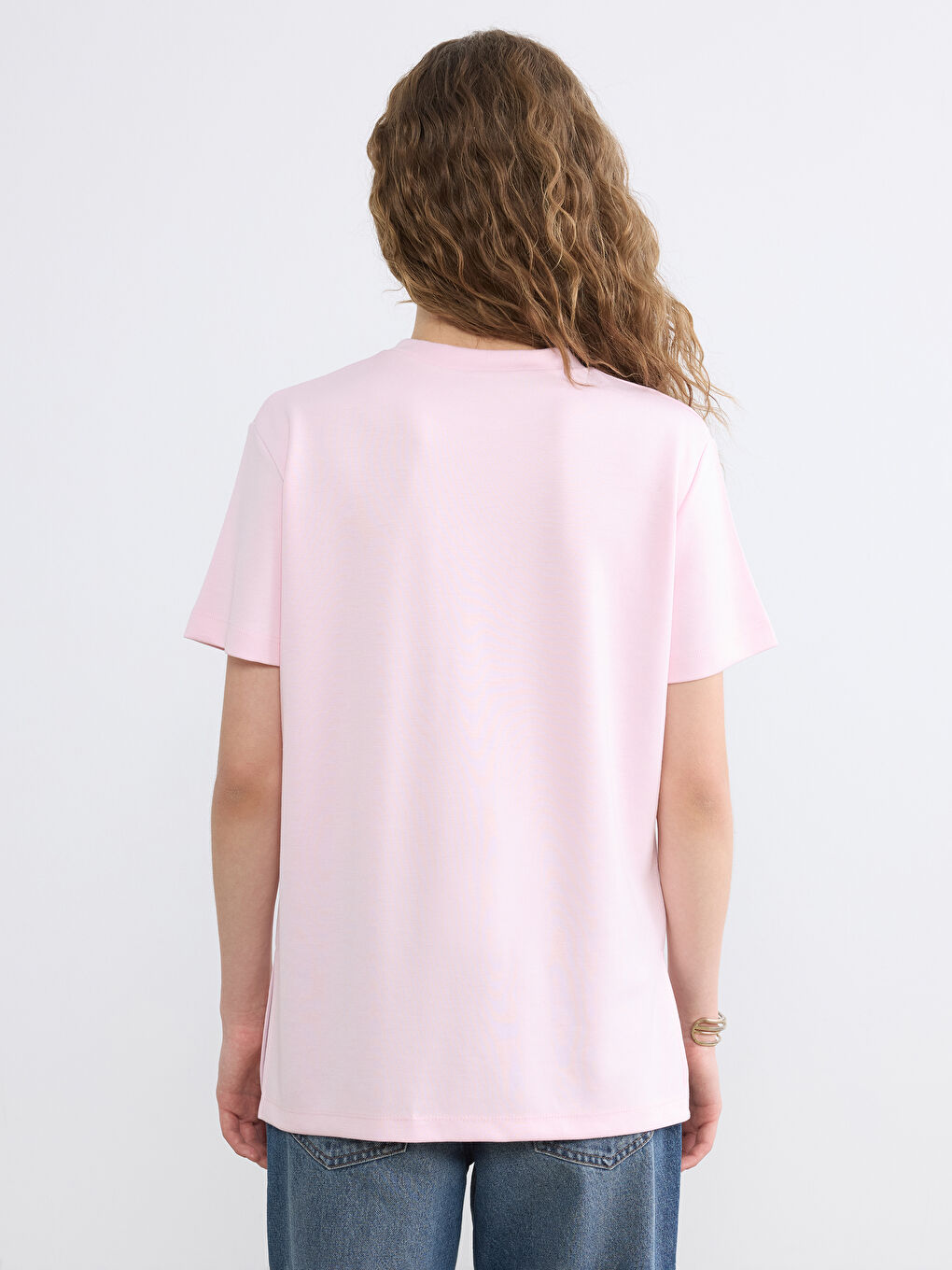 Pembe Bisiklet Yaka New York Baskılı Kadın Tişört-3