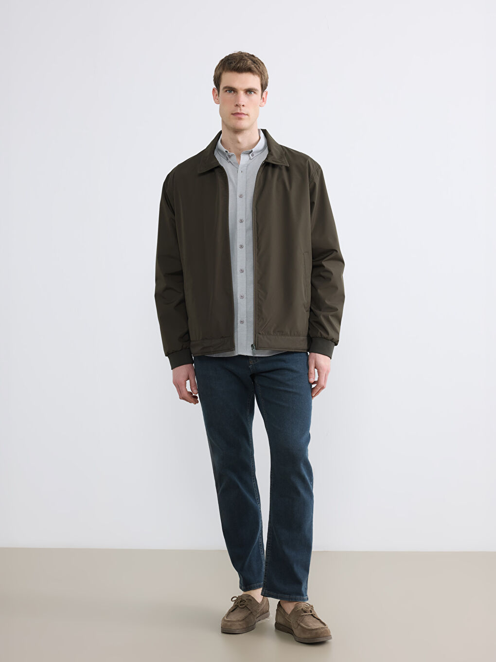 Haki Standart Kalıp Gömlek Yaka Erkek Mont-1