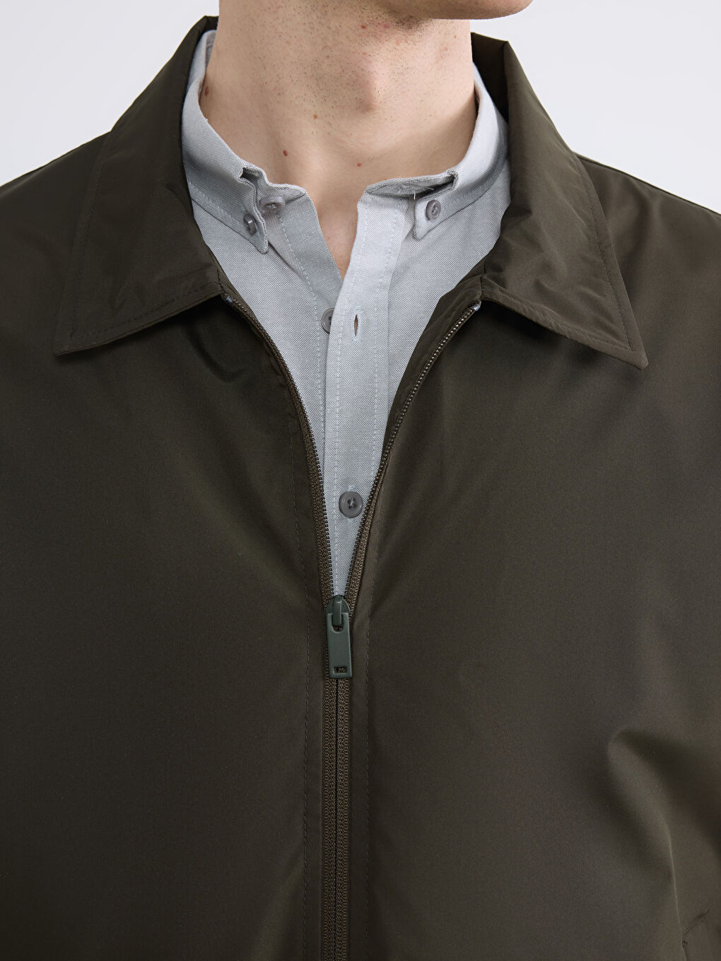 Haki Standart Kalıp Gömlek Yaka Erkek Mont-2