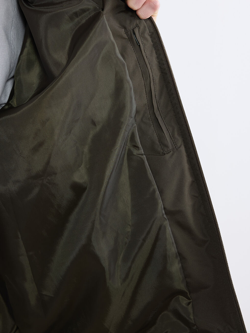 Haki Standart Kalıp Gömlek Yaka Erkek Mont-3