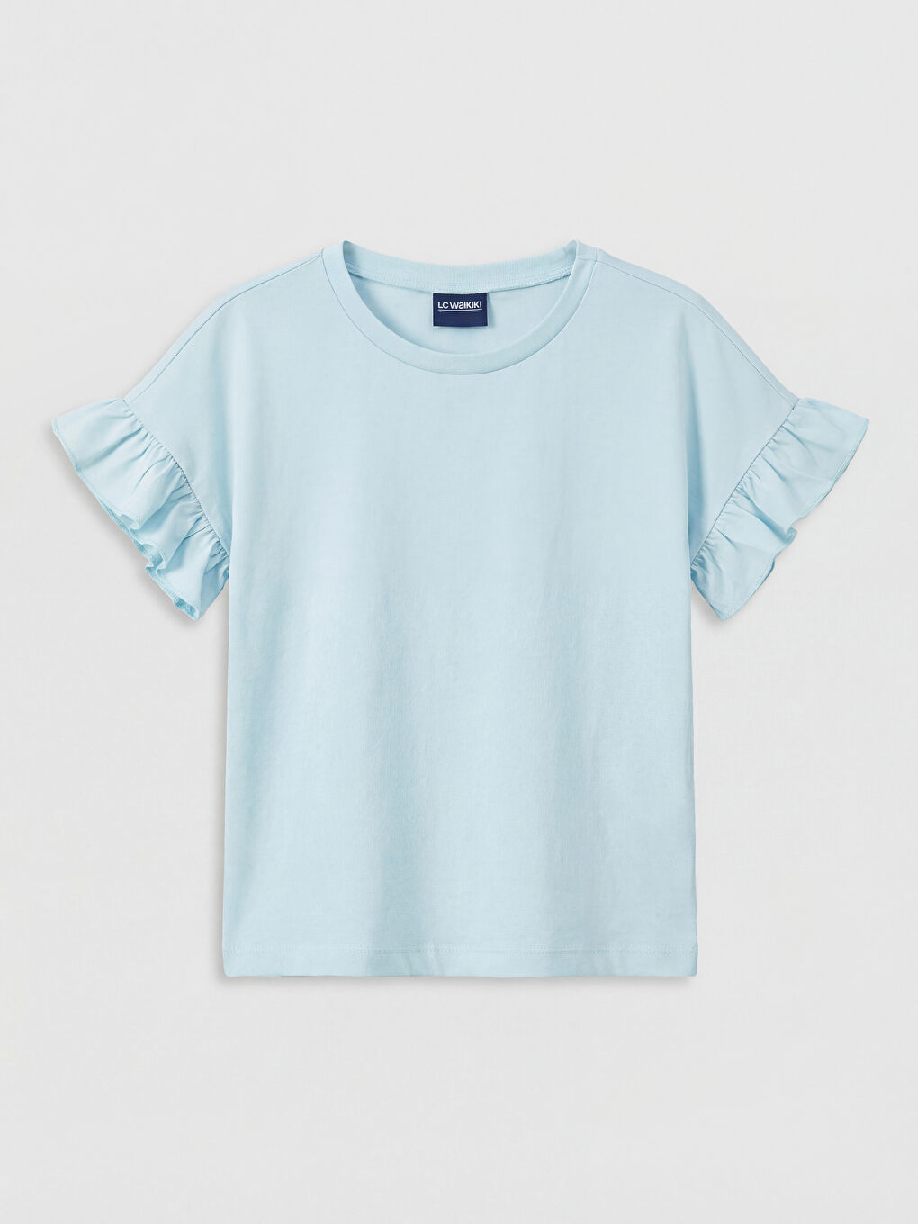 Mavi Bisiklet Yaka Fırfırlı Kız Çocuk Tişört