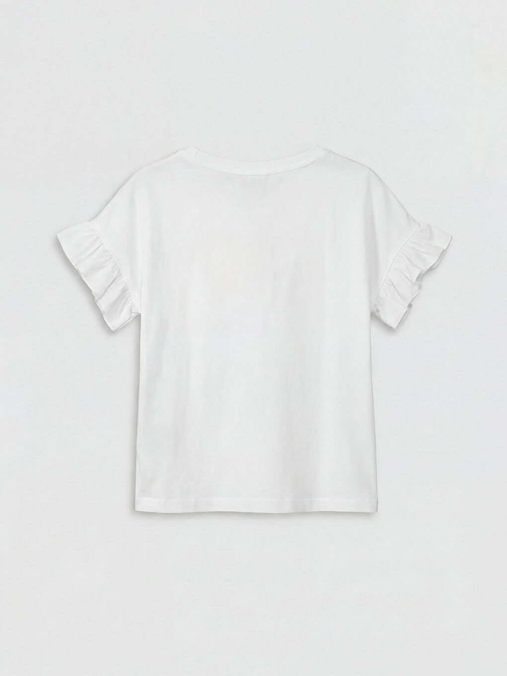 Beyaz Bisiklet Yaka Fırfırlı Kız Çocuk Tişört-1