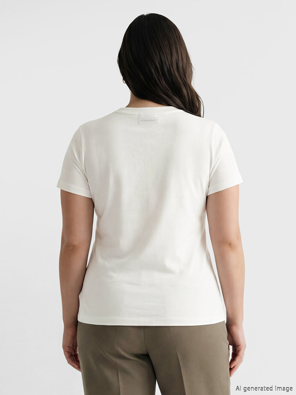 Ekru Bisiklet Yaka Taşlı Kadın Tişört-2