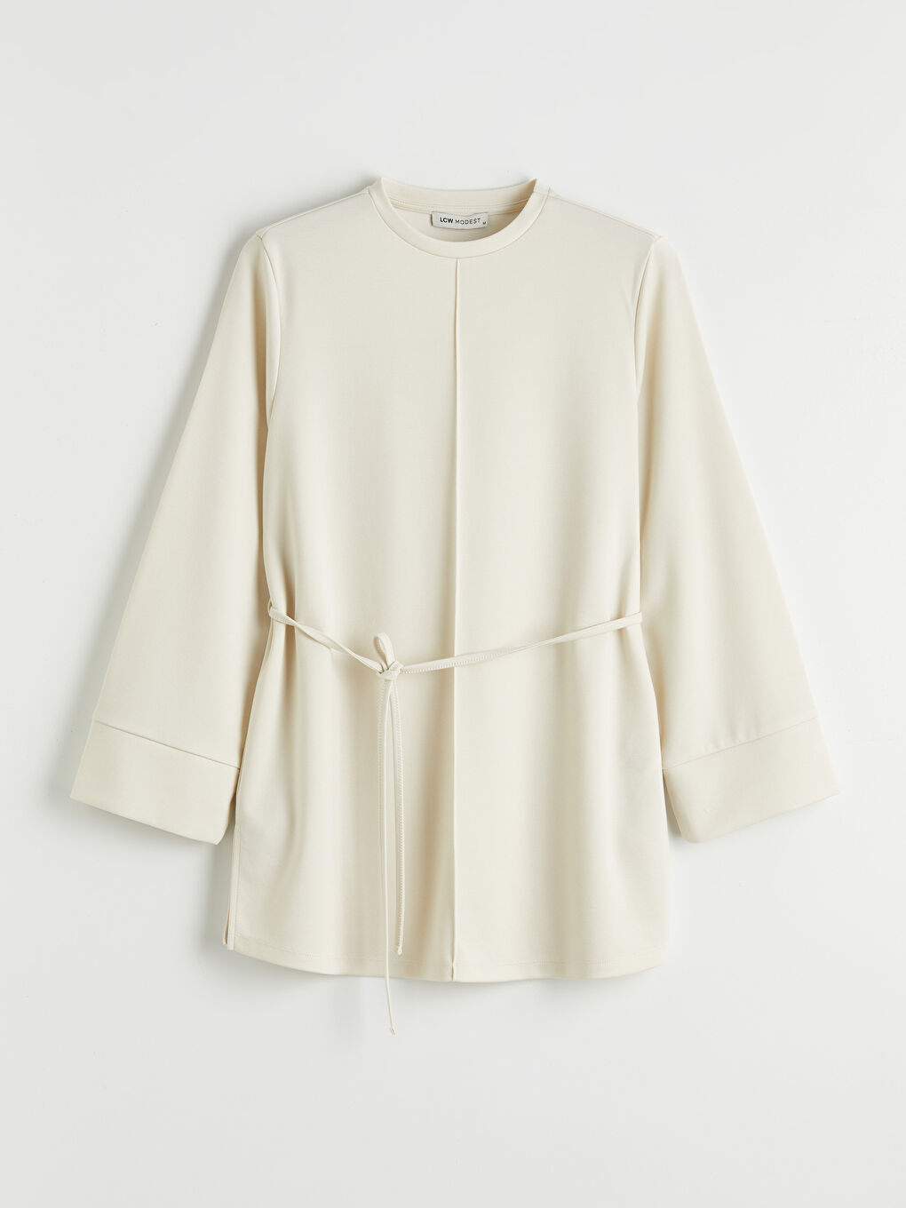 Bej Kuşaklı Soft Touch Kadın Sweatshirt Tunik-4