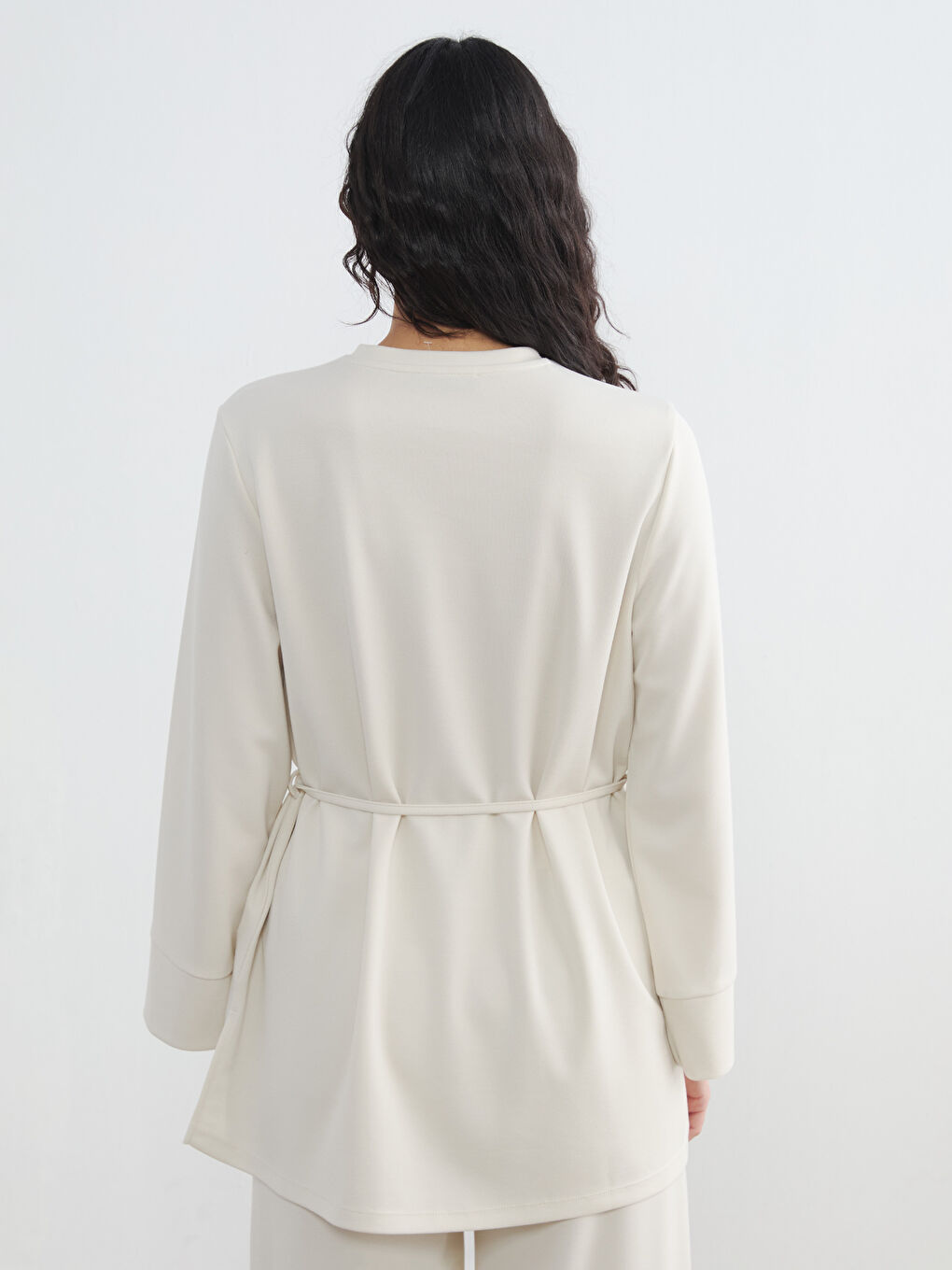 Bej Kuşaklı Soft Touch Kadın Sweatshirt Tunik-3