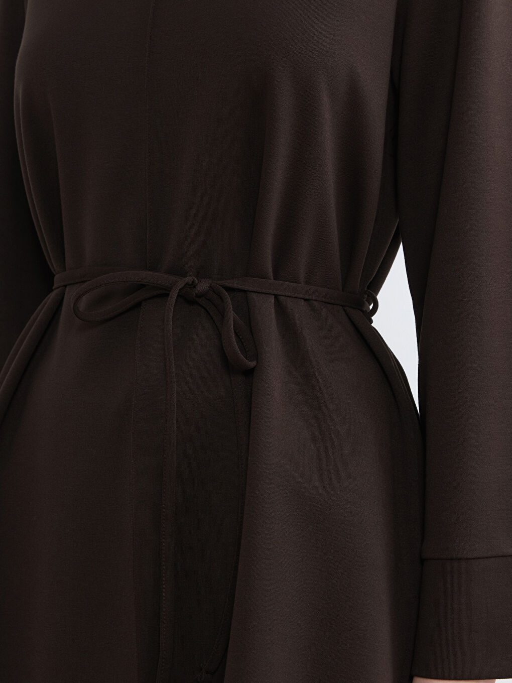 Kahverengi Kuşaklı Soft Touch Kadın Sweatshirt Tunik-2