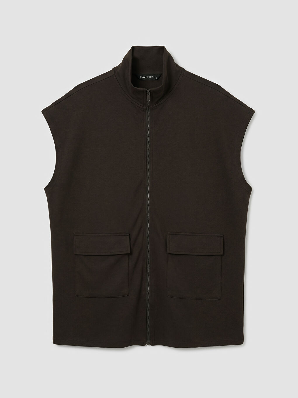 Kahverengi Dik Yaka Oversize Büzgülü Kadın Yelek