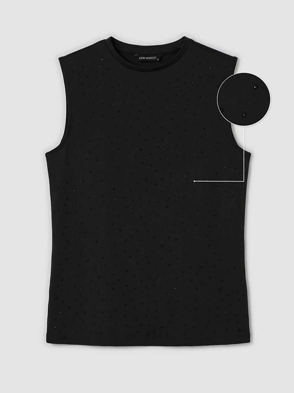 Siyah Bisiklet Yaka Taşlı Atlet