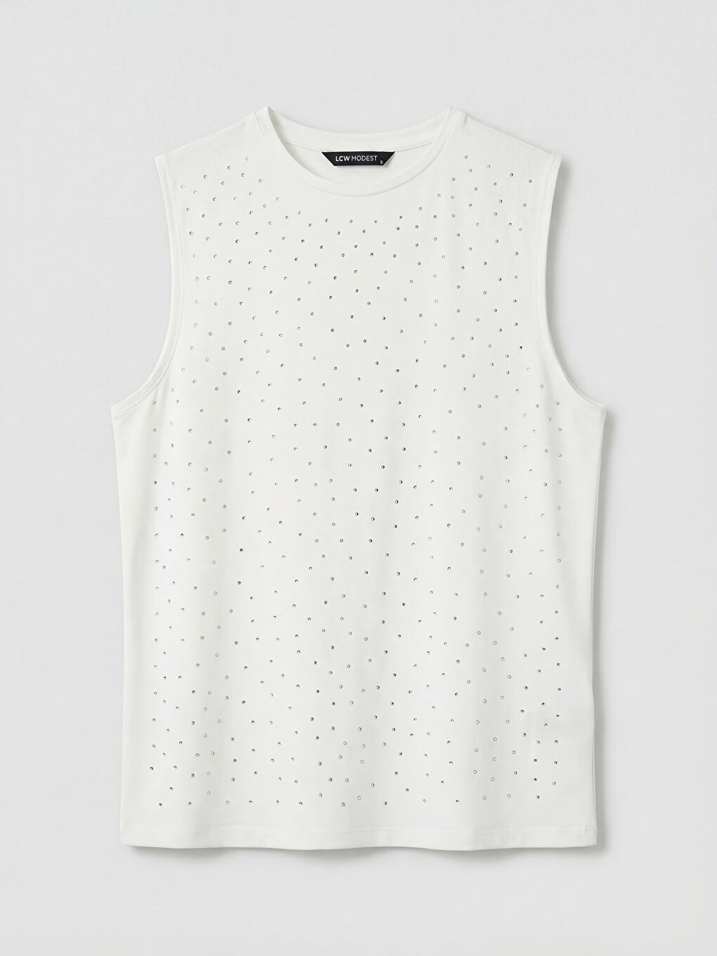 Ekru Bisiklet Yaka Taşlı Atlet