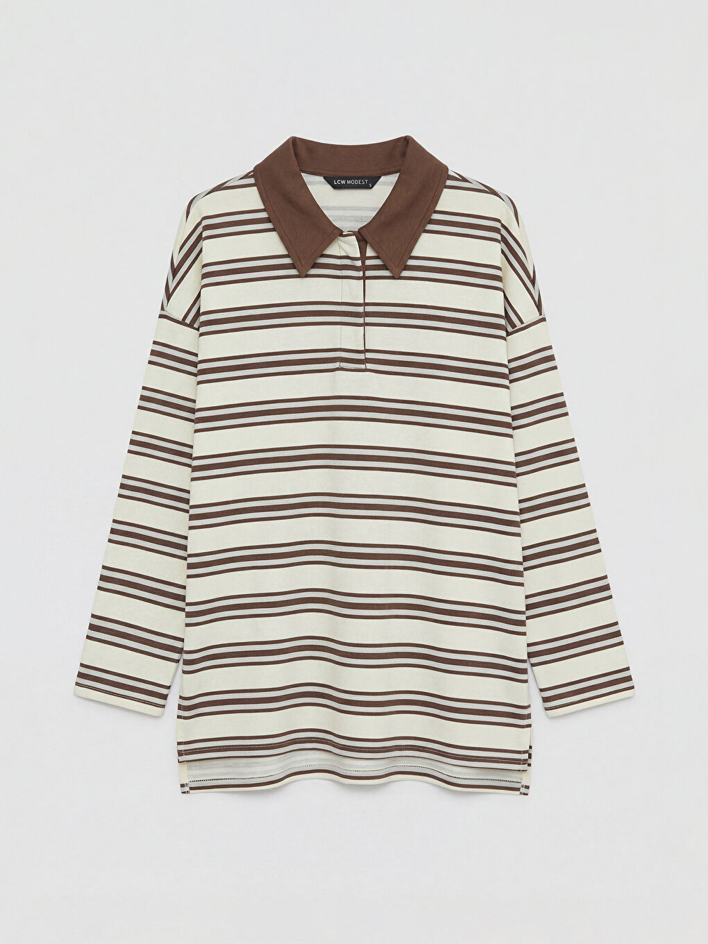 Mavi Polo Yaka Çizgili Kadın Sweatshirt Tunik