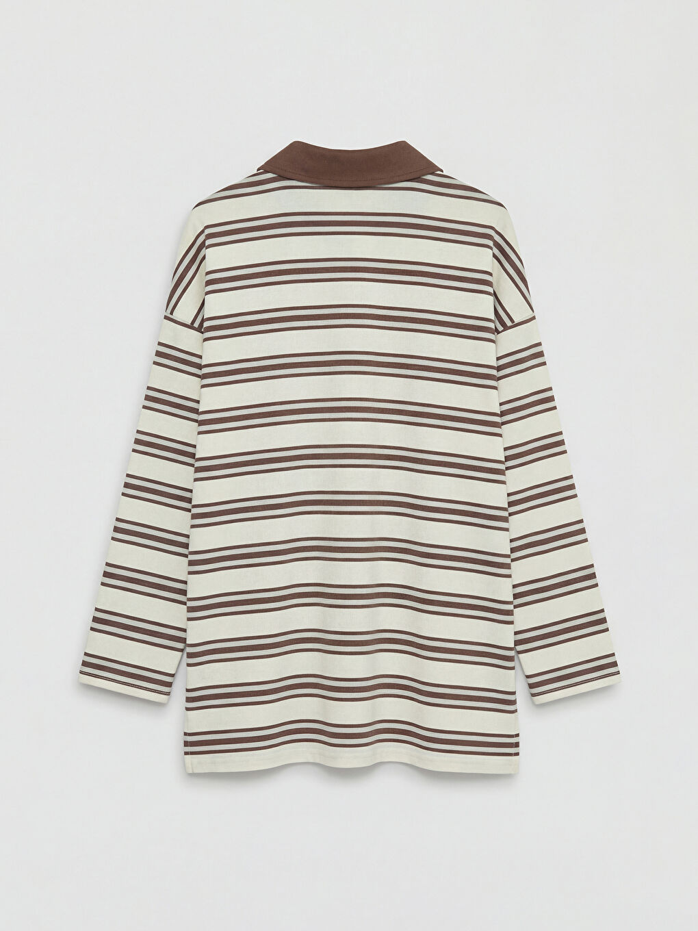 Mavi Polo Yaka Çizgili Kadın Sweatshirt Tunik-2