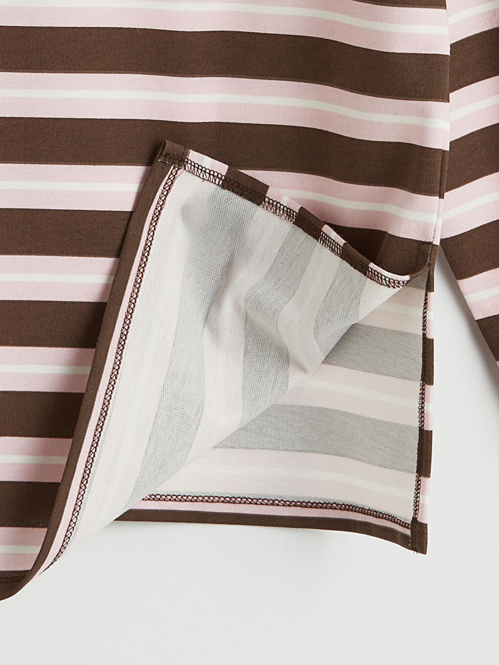 Kahverengi Polo Yaka Çizgili Kadın Sweatshirt Tunik-1