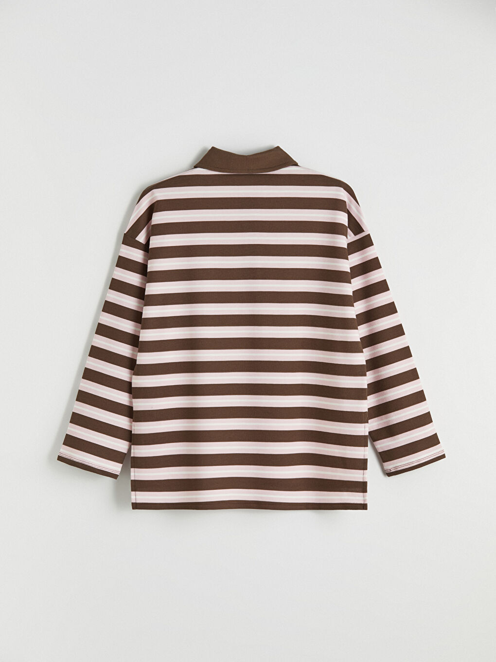 Kahverengi Polo Yaka Çizgili Kadın Sweatshirt Tunik-2