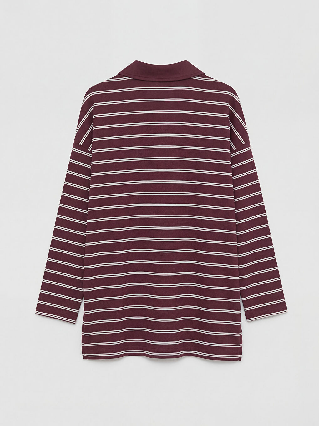 Mürdüm Polo Yaka Çizgili Kadın Sweatshirt Tunik-2