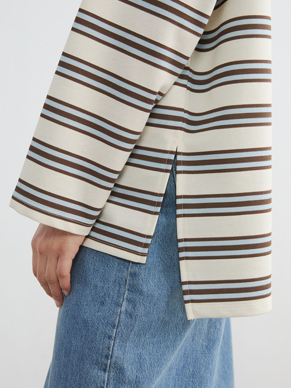 Mavi Polo Yaka Çizgili Kadın Sweatshirt Tunik-3