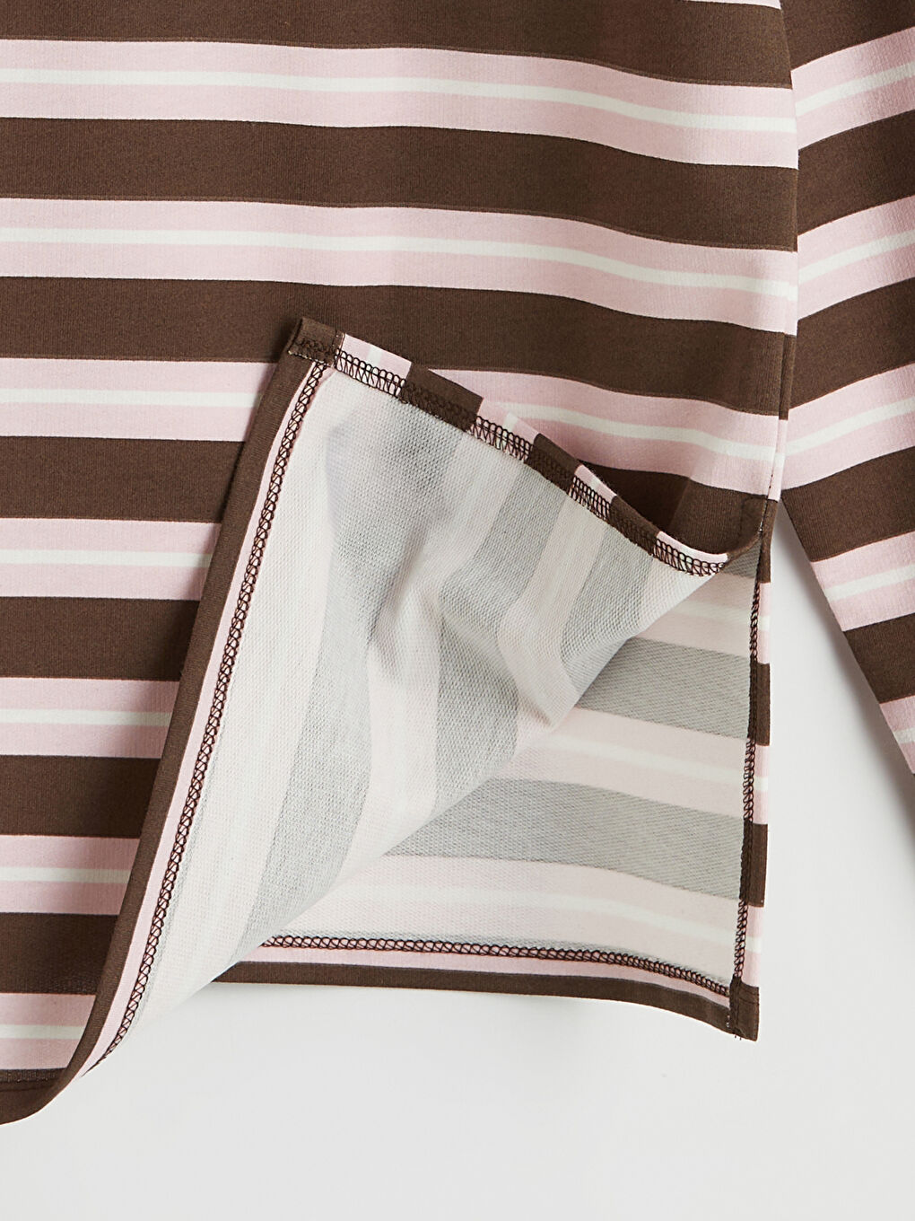 Kahverengi Polo Yaka Çizgili Kadın Sweatshirt Tunik-6