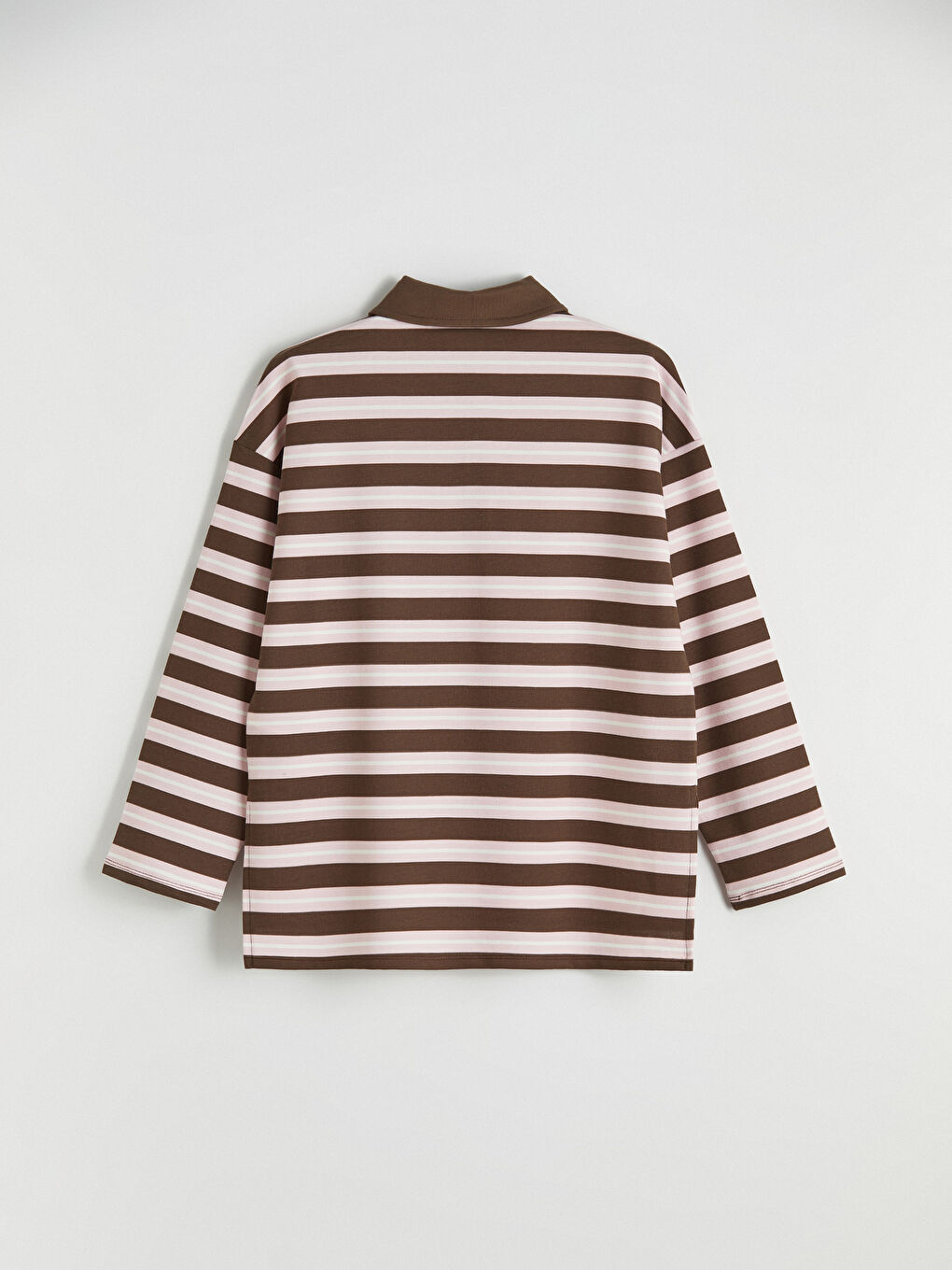 Kahverengi Polo Yaka Çizgili Kadın Sweatshirt Tunik-7