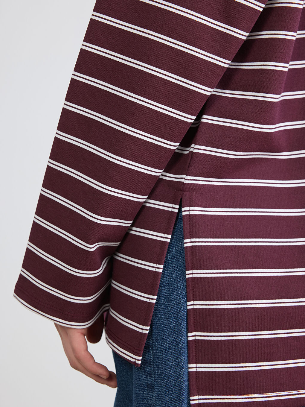 Mürdüm Polo Yaka Çizgili Kadın Sweatshirt Tunik-2