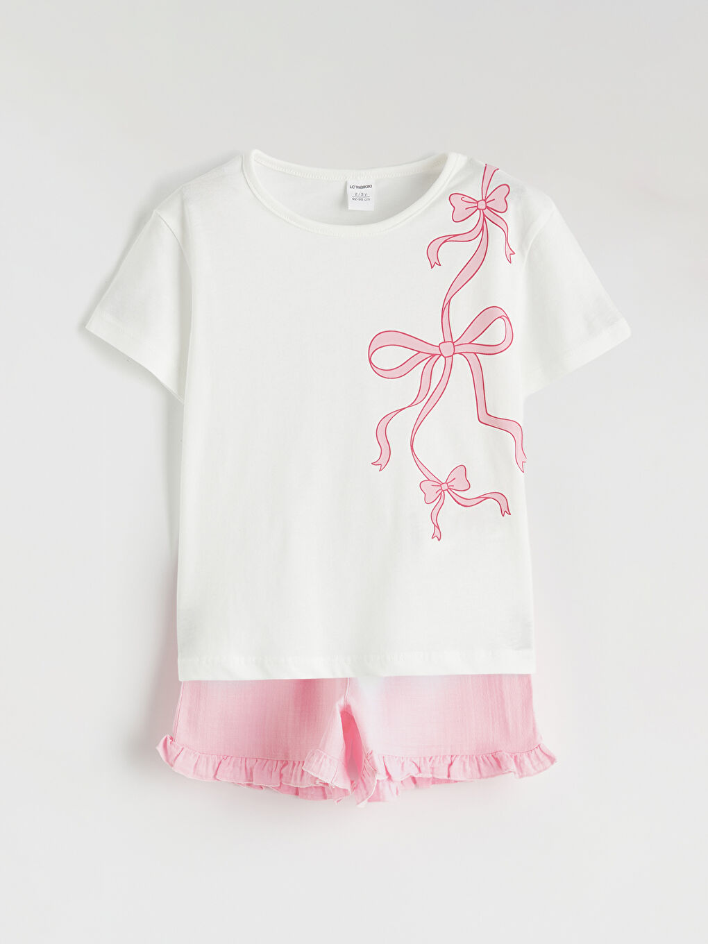Pembe Fiyonk Baskılı Kız Çocuk Tişört ve Şort