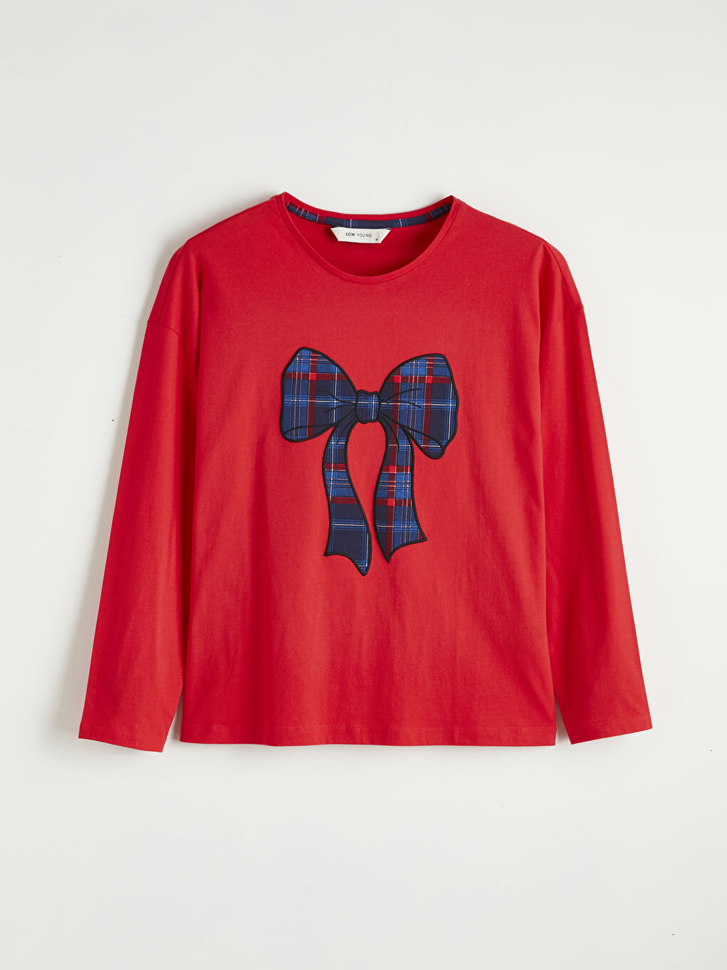 Lacivert Bisiklet Yaka Fiyonk Nakışlı Kadın Pijama Takım-1