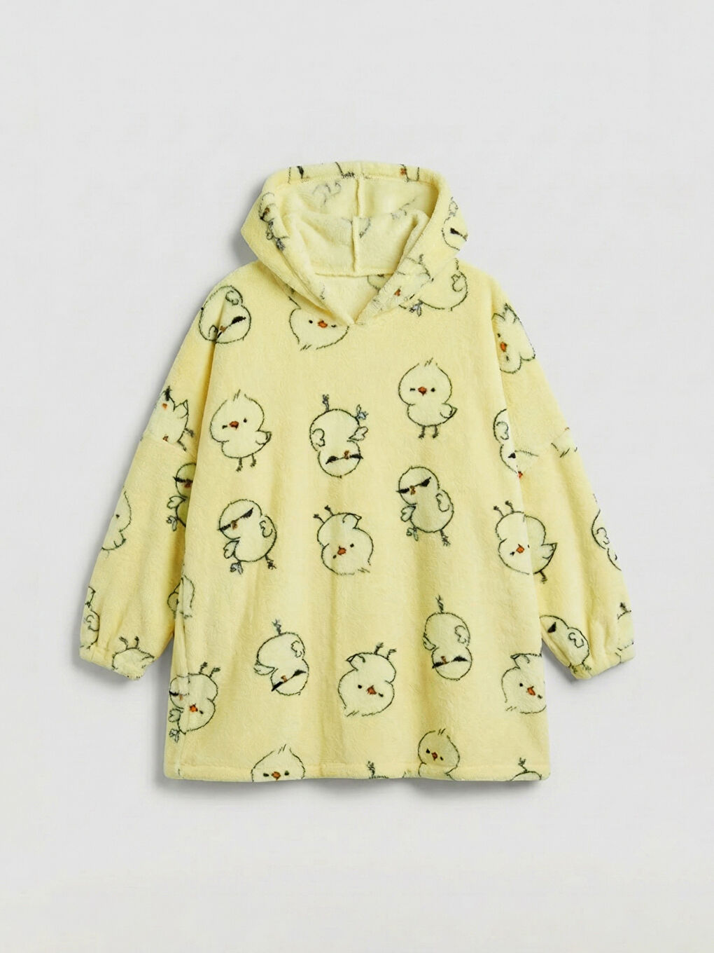 Sarı Kapüşonlu Oversize Kadın Pelüş Pijama Üstü-4