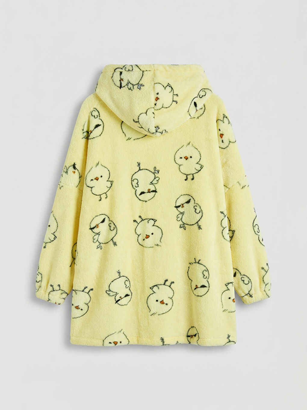 Sarı Kapüşonlu Oversize Kadın Pelüş Pijama Üstü-5