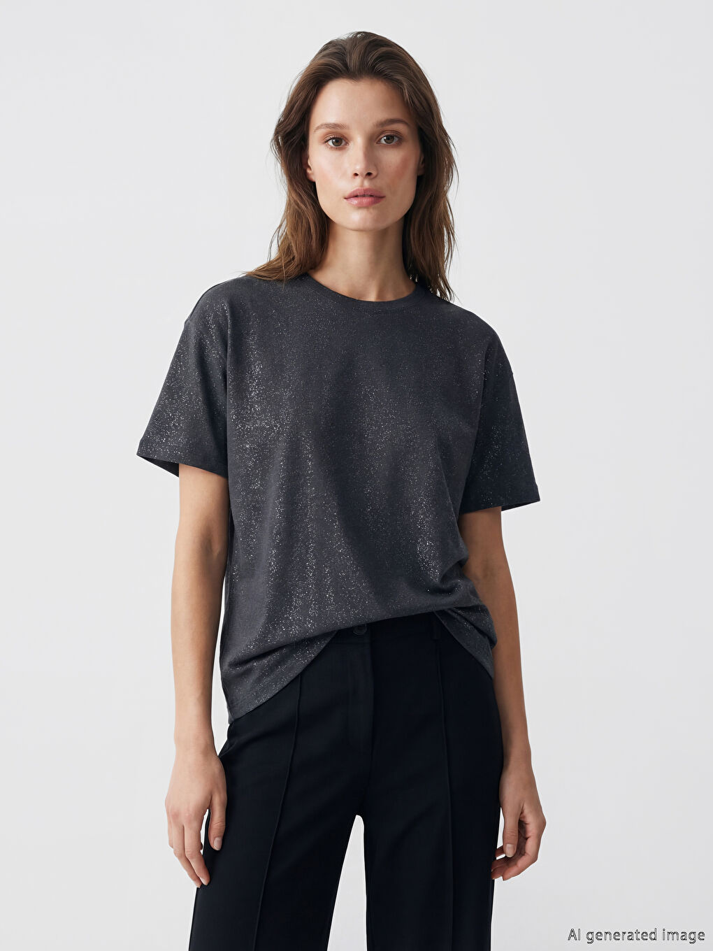 Antrasit Bisiklet Yaka Desenli Bluz