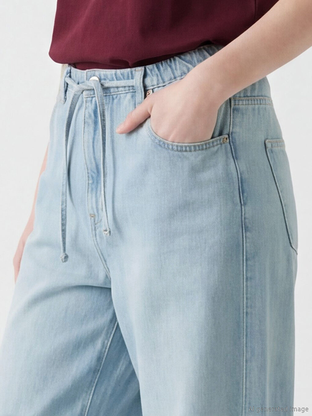 Mavi Beli Lastikli Wideleg Kadın Jean Pantolon-2