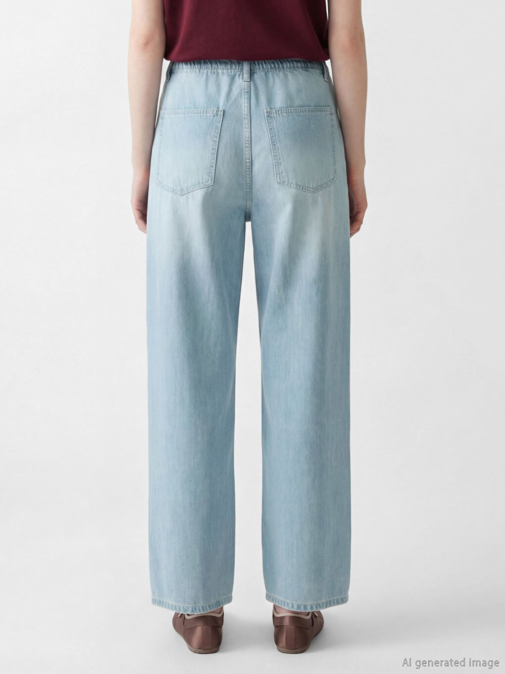 Mavi Beli Lastikli Wideleg Kadın Jean Pantolon-3