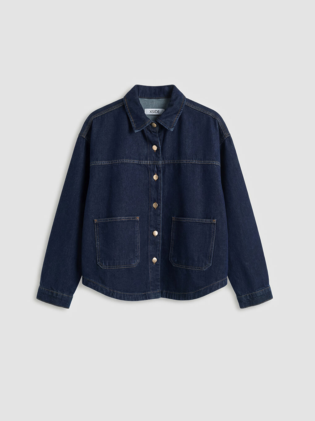 Lacivert Gömlek Yaka Oversize Kadın Jean Ceket