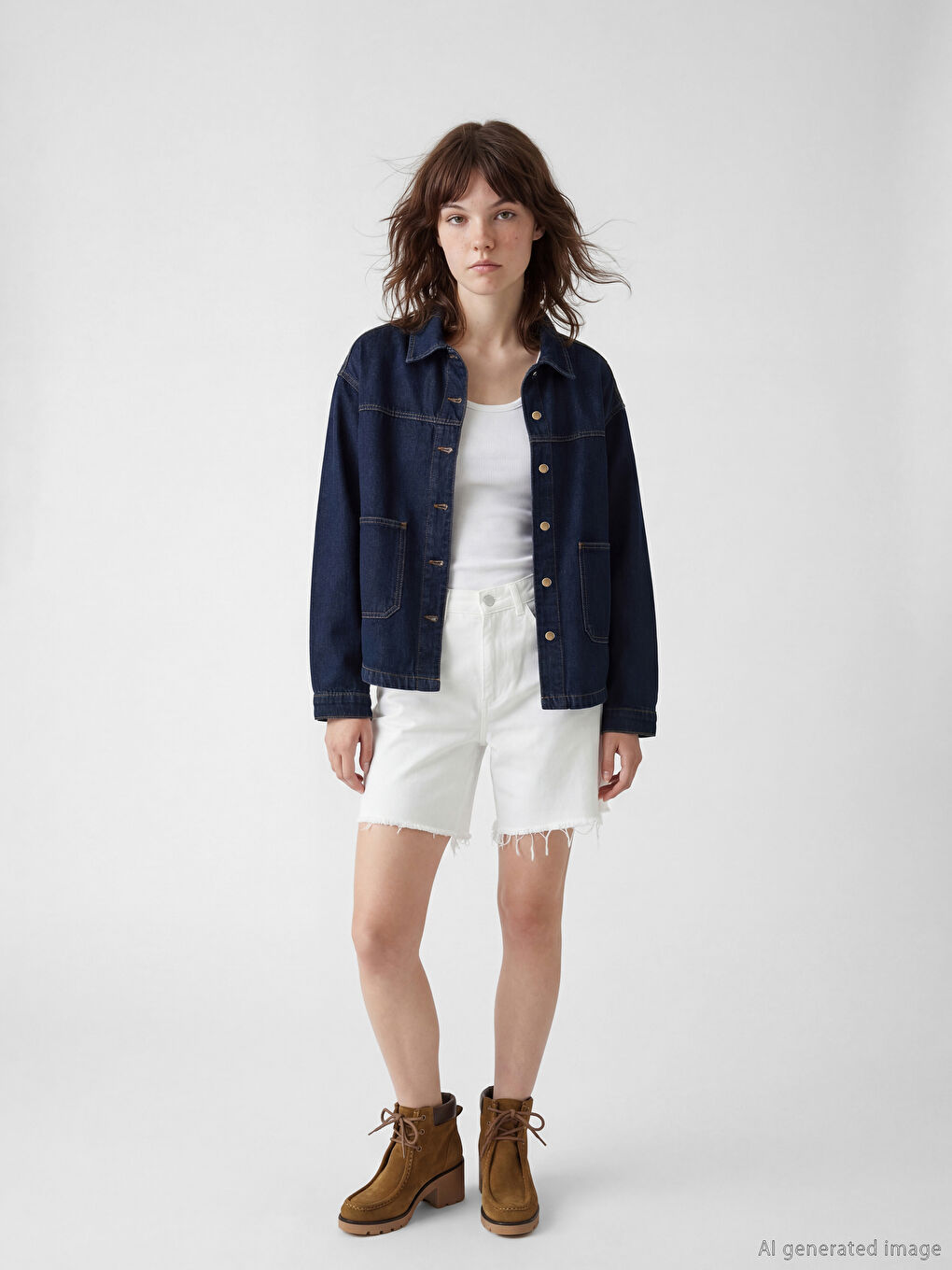 Lacivert Gömlek Yaka Oversize Kadın Jean Ceket-2