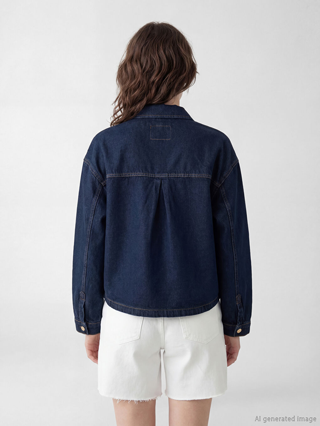 Lacivert Gömlek Yaka Oversize Kadın Jean Ceket-4