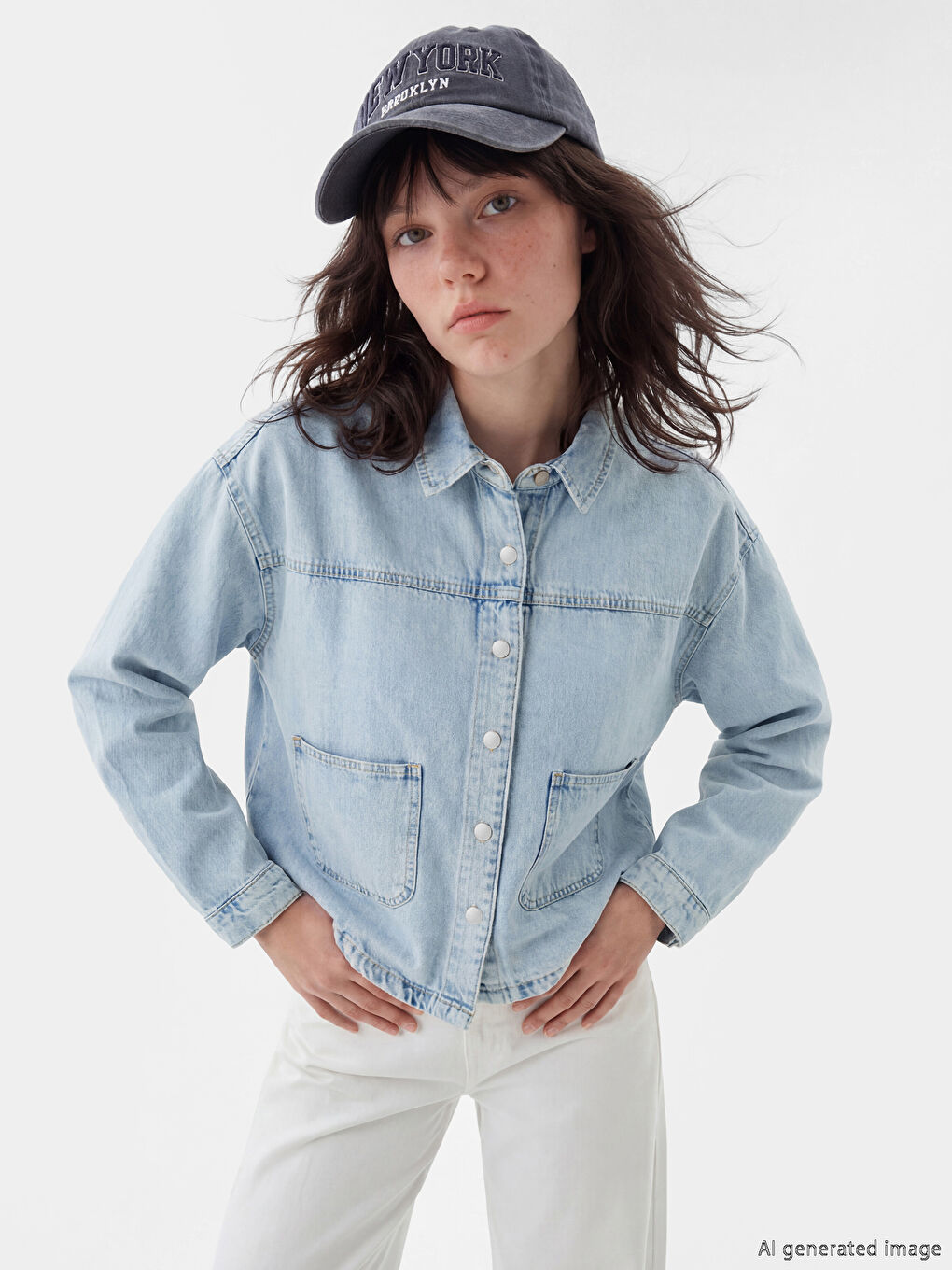 Mavi Gömlek Yaka Oversize Kadın Jean Ceket