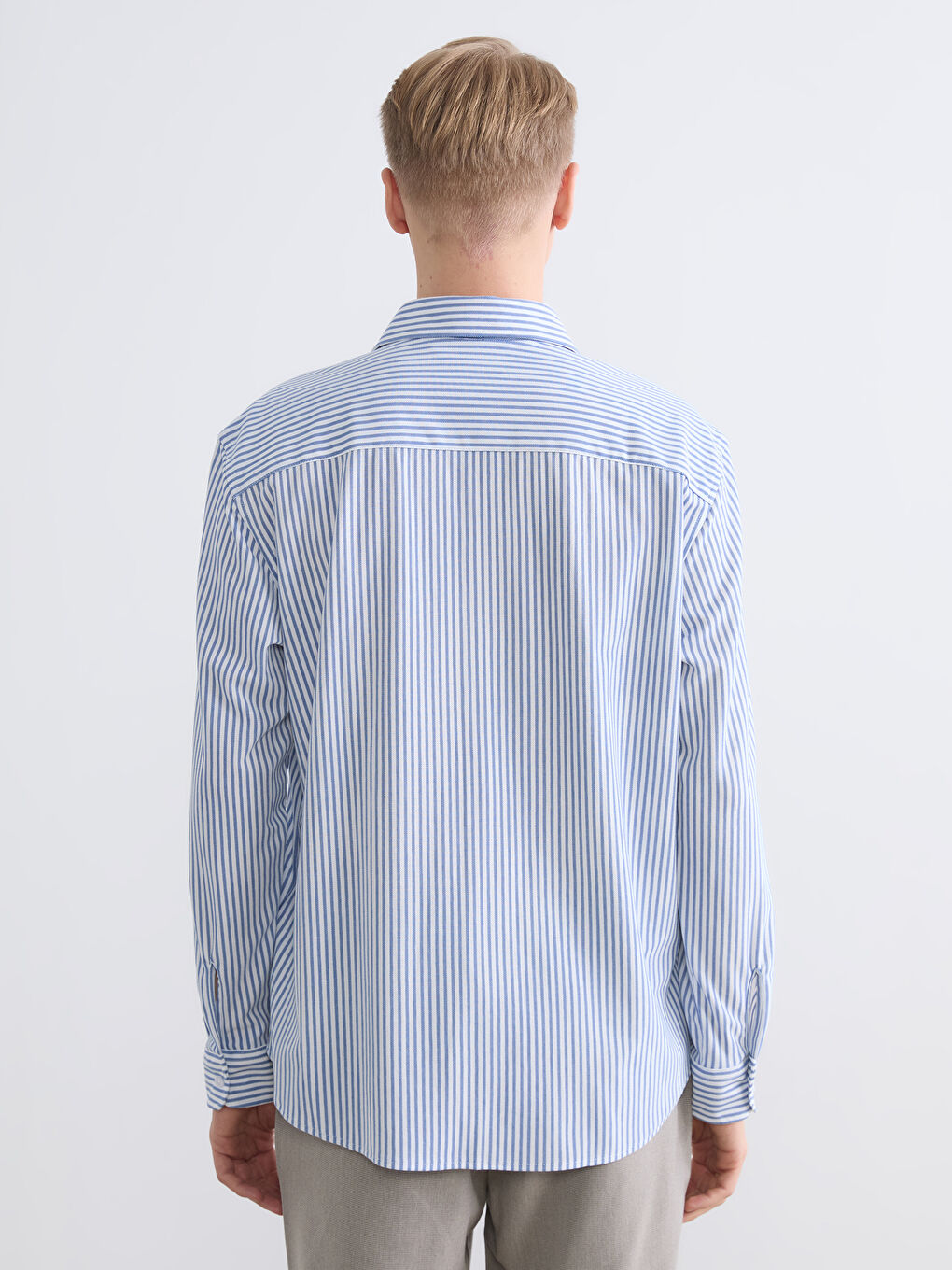Lacivert Regular Fit Çizgili Erkek Gömlek-7
