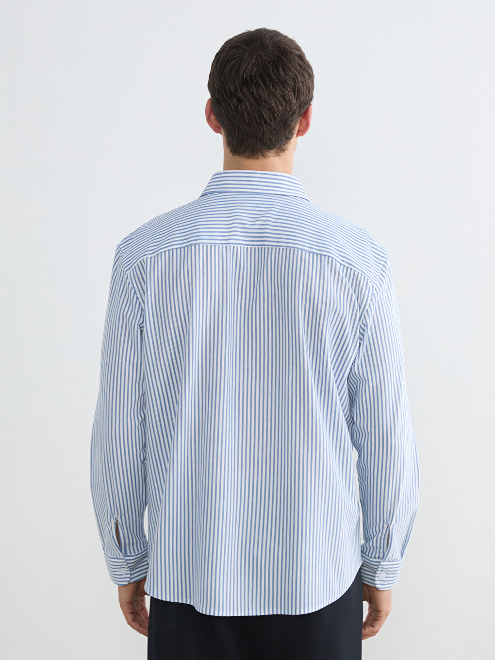 Lacivert Regular Fit Çizgili Erkek Gömlek-3