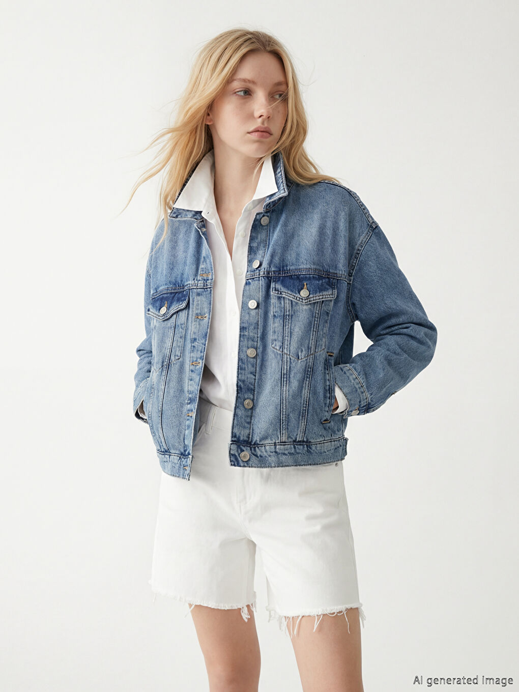 Mavi Gömlek Yaka Kadın Jean Ceket	