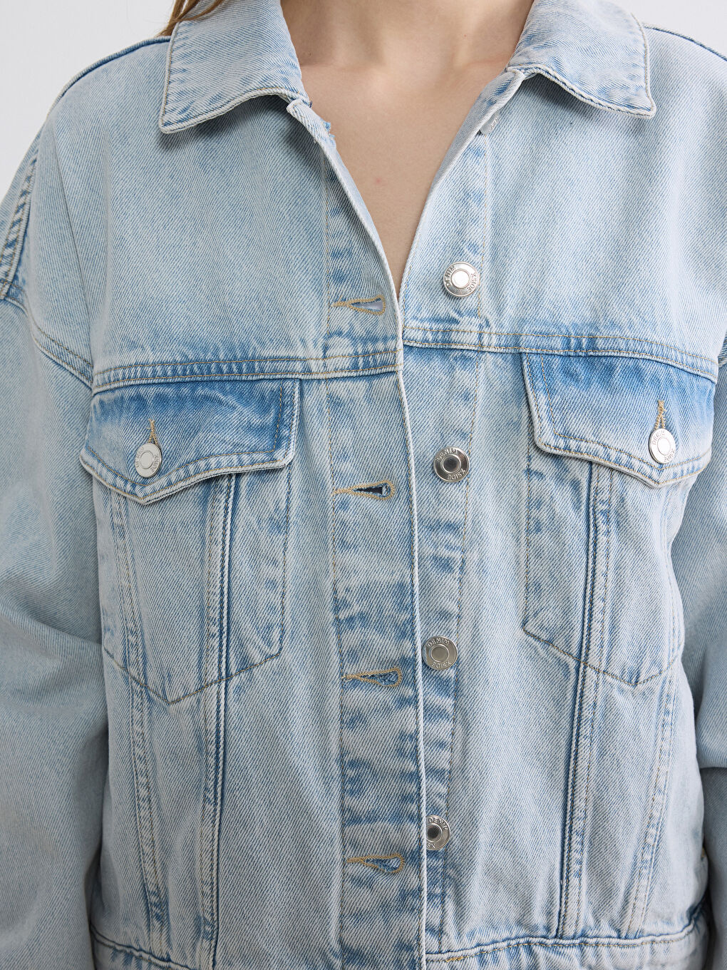Mavi Gömlek Yaka Kadın Jean Ceket-2