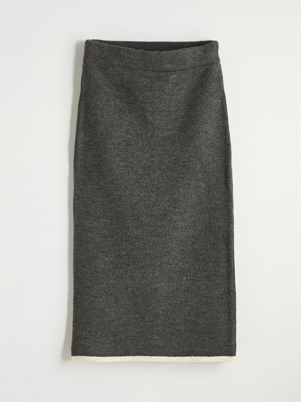 Ribbed Knit Pencil Skirt with Elastic Waist and Slit-4