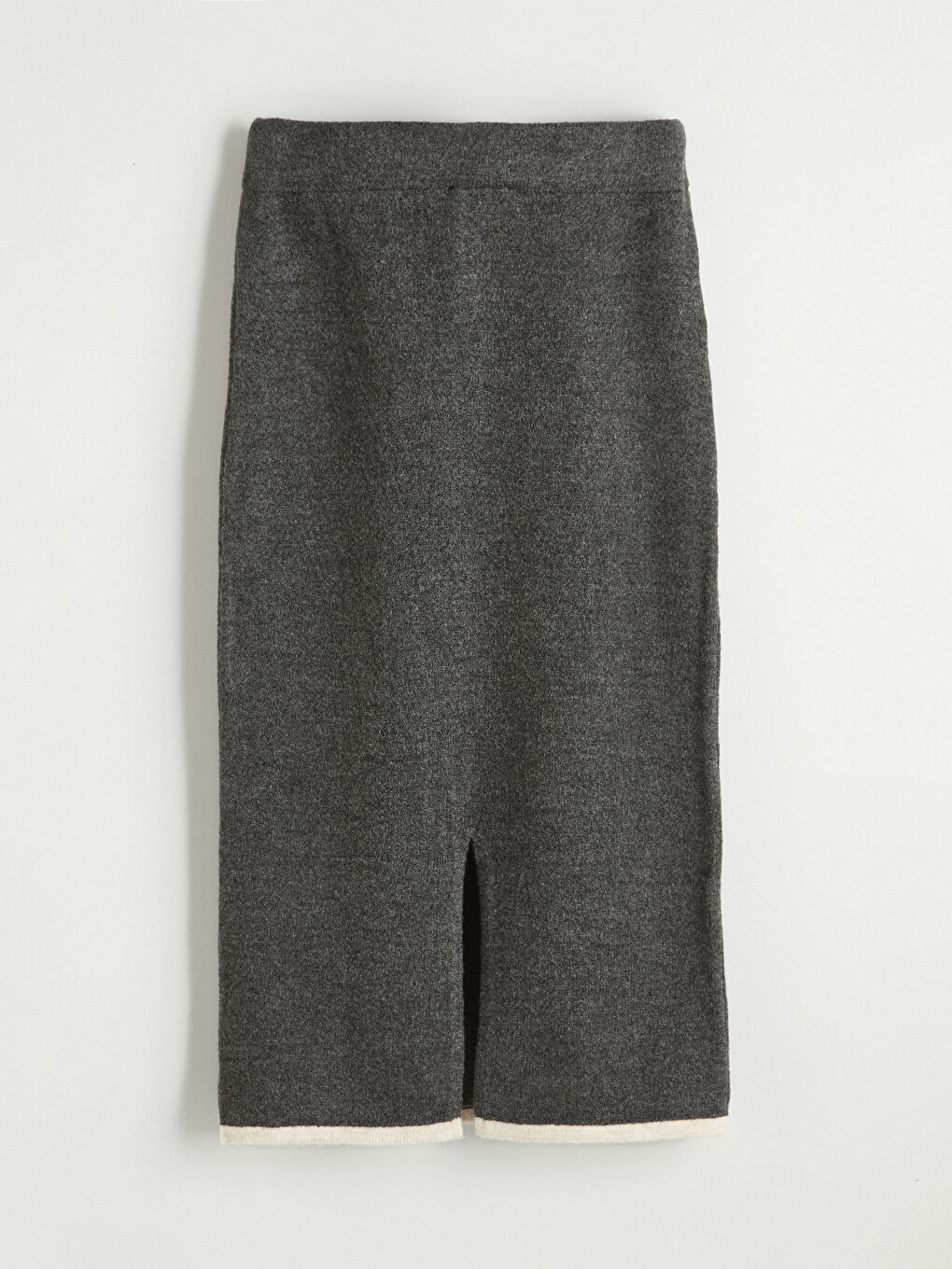 Ribbed Knit Pencil Skirt with Elastic Waist and Slit-6